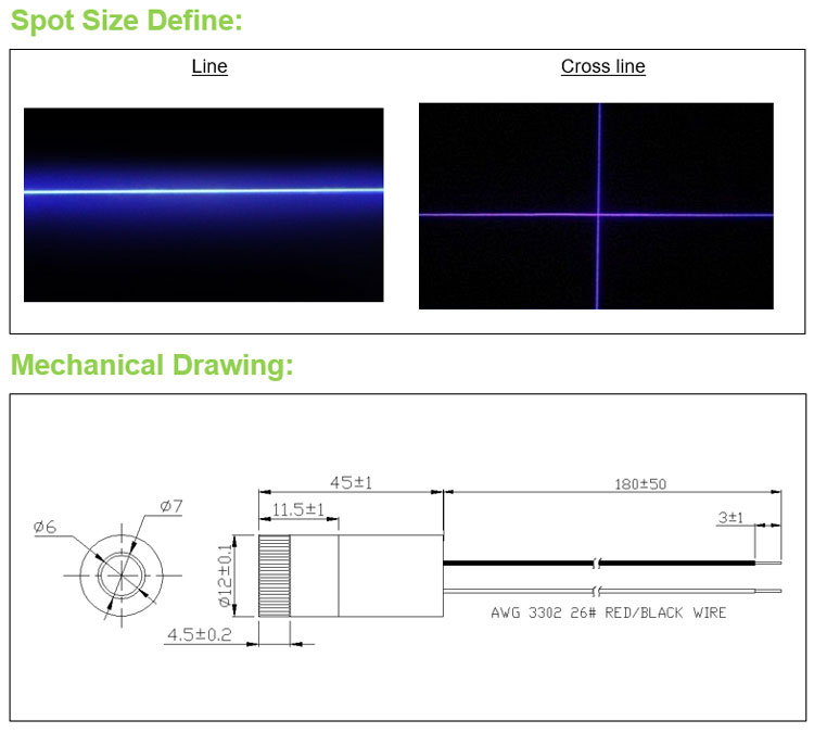 D12x45mm focalisable 405nm 1mW - Industrial Blue Laser avis et prix